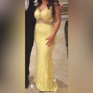 Long Yellow Beaded and Laced Gown